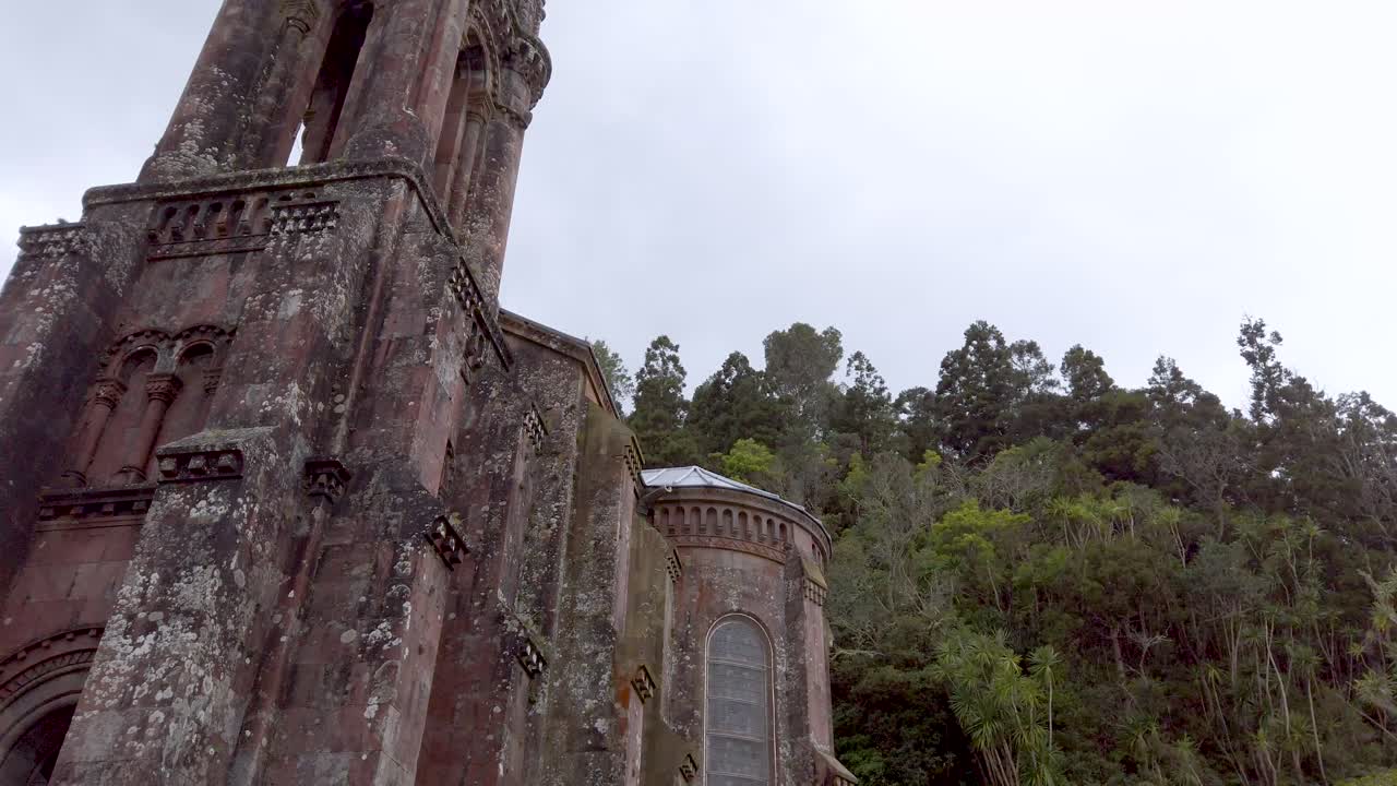 Pan shot from old church Capela de Nossa Senhora das Vitórias to Furnas Lake, Sao Miguel, Portugal