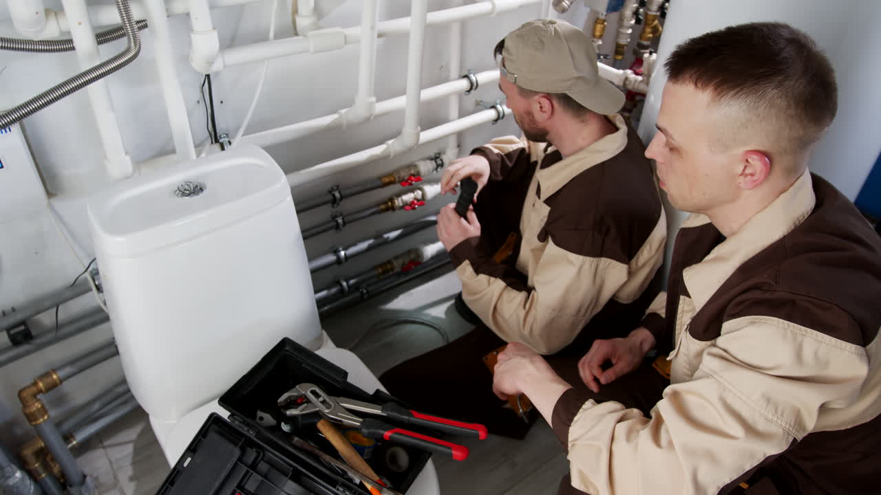 Plumbers repairing pipes