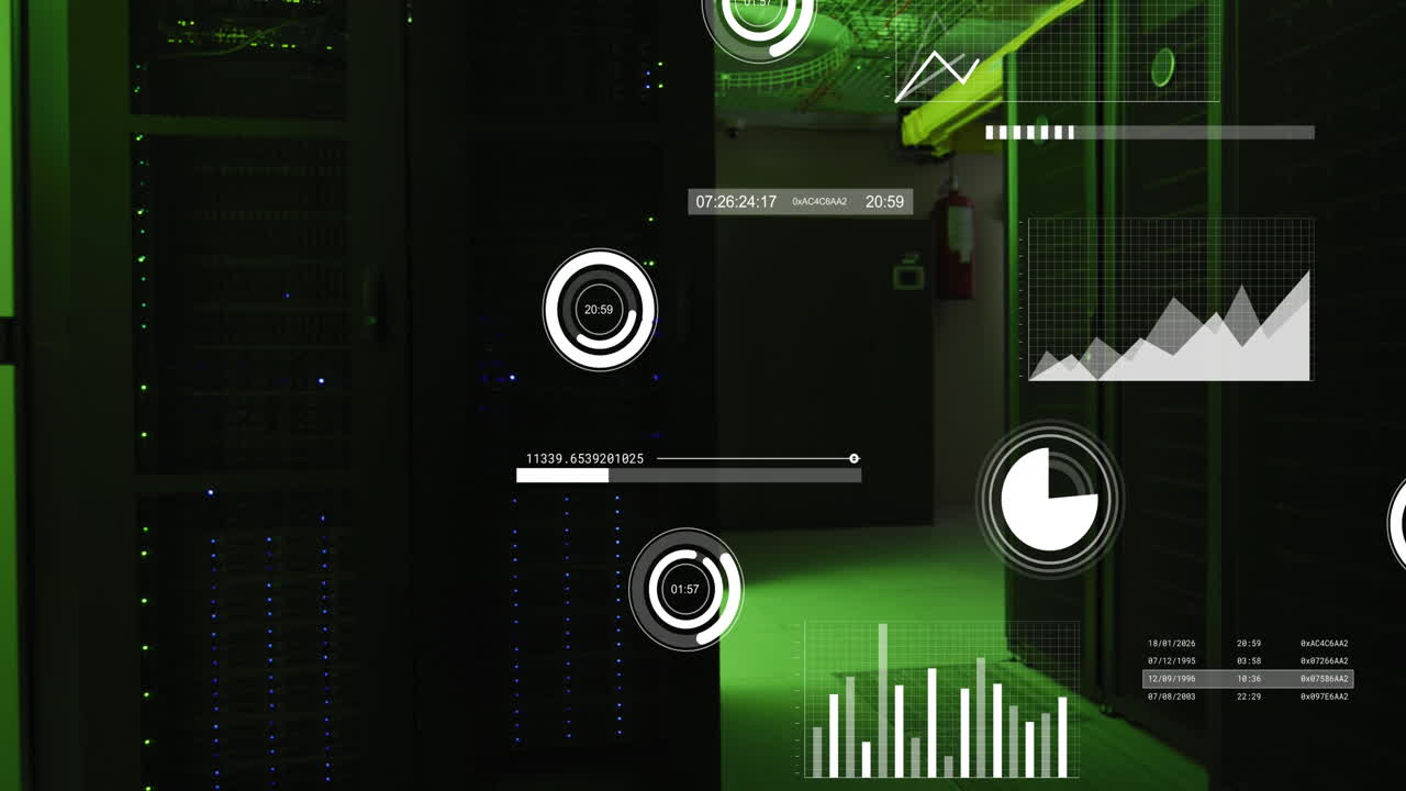 animación de la interfaz con el procesamiento de datos estadísticos contra la sala de servidores informáticos