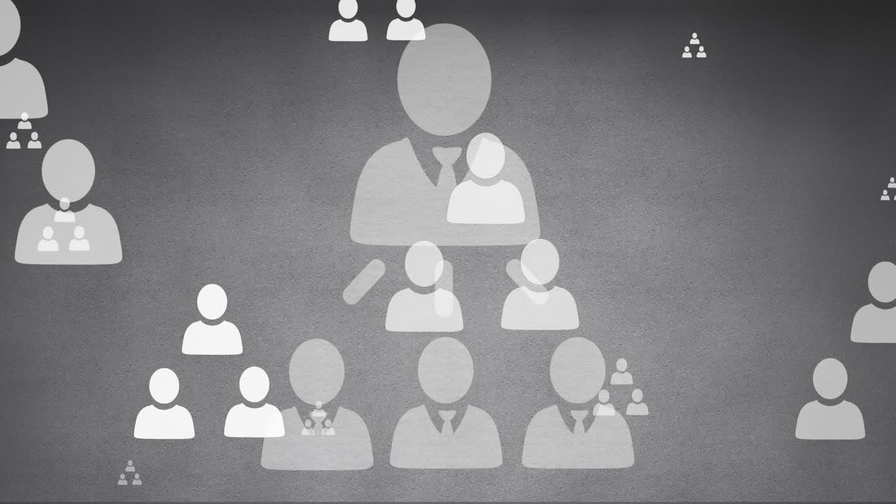 Animation of user icons floating on grey background