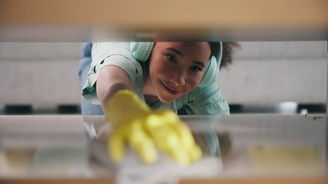 limpieza, tela y muebles con la mujer en la vida