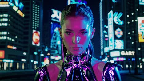 cyberpunk woman portrait in neon city