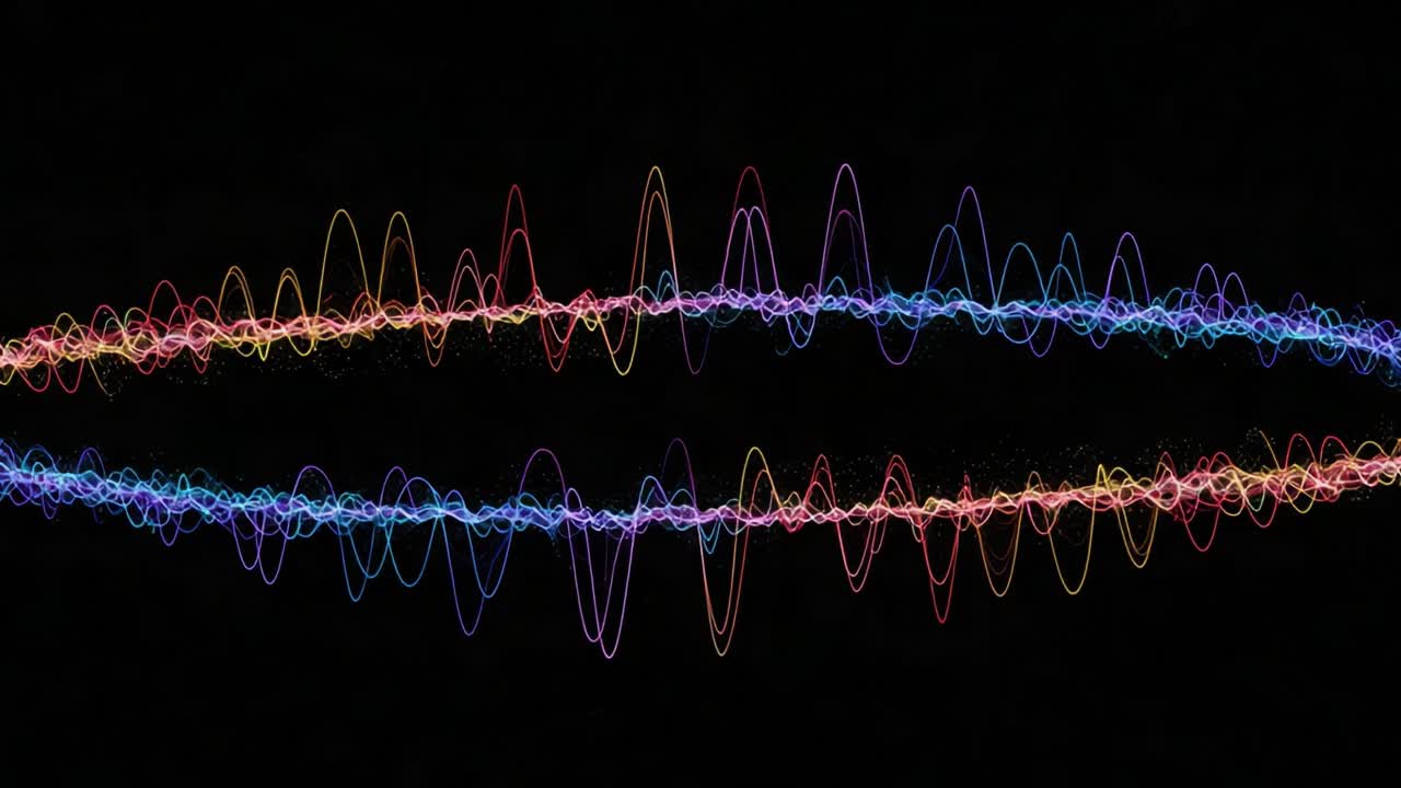 Visualization of Sound Waves in Vibrant Colors: An Artistic Representation of Audio Frequencies Captured in Motion and Transitioning Over Time