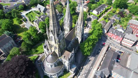 Sensational-4K-aerial-drone-shot-of-gothic-Cathedral-of-Saint-Fin-Barre-in-Cork