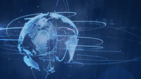 animación digital de rastros de luz sobre el globo giratorio sobre fondo azul