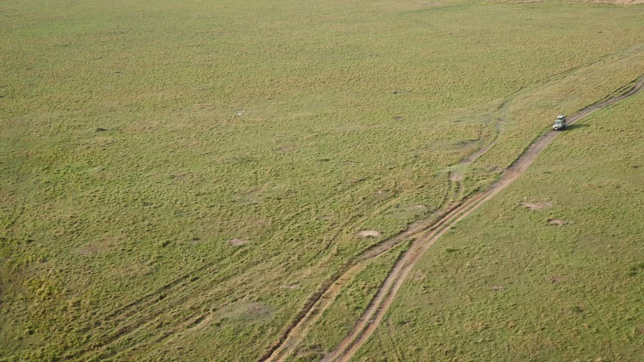 Filmato aereo di un tour in Jeep nella Riserva Nazionale Maasai Mara.