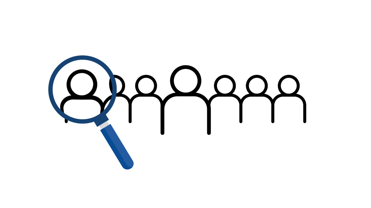 Magnifying glass over a group of people icon animation isolated on white background