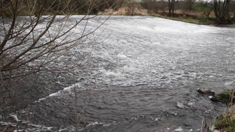 Fast-flowing-weir-on-the-river-Leven,-Fife,-Scotland-a-dangerous-place-for-children