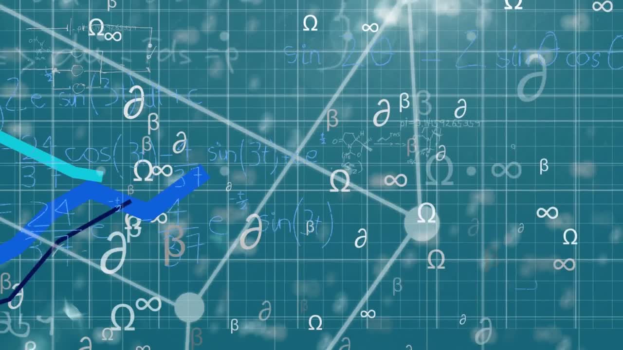 Animation of mathematical equations and diagrams over blue background