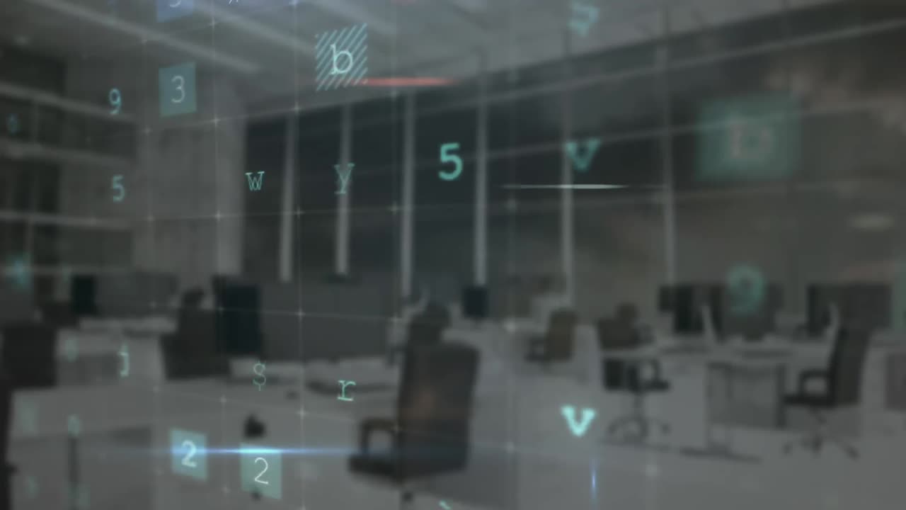 배경에 초점을 맞추지 않은 현대적인 사무실의 데이터 애니메이션