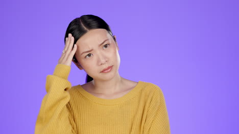 confused, stress and thinking with asian woman