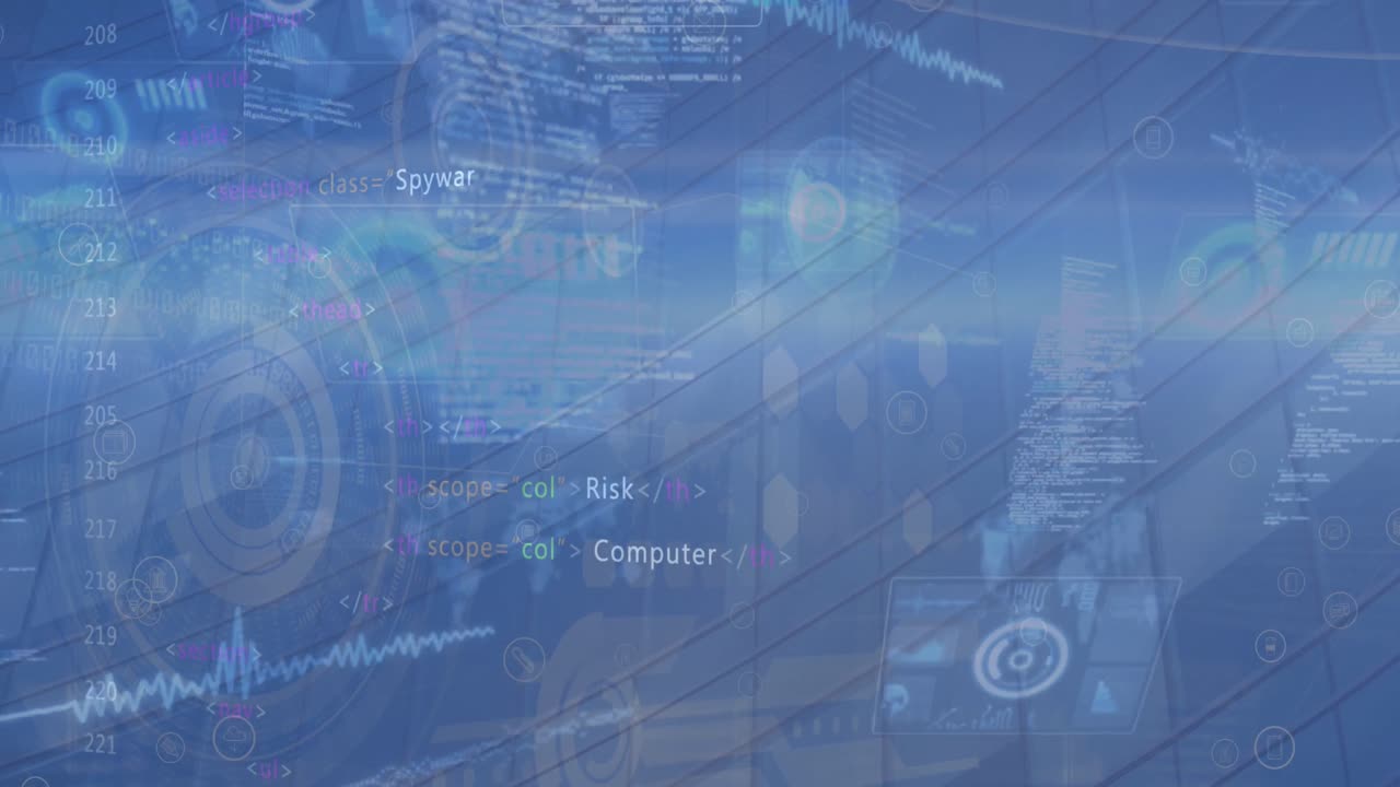 파란색 배경 위의 데이터 처리 애니메이션