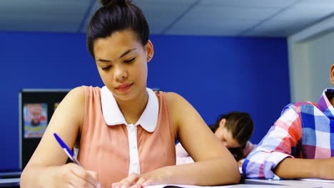 student studying in classroom