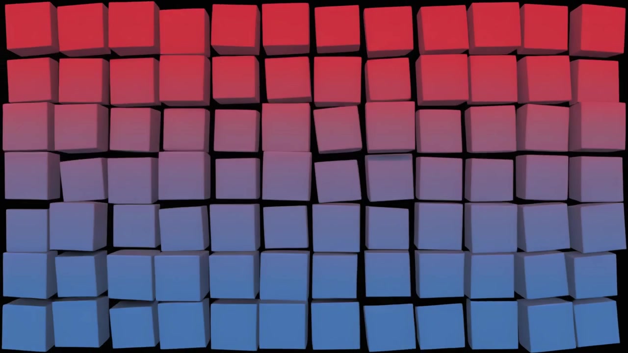 Abstract Animation of Rotating Red and Blue Cubes in a Grid