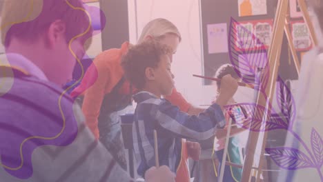 animación de formas sobre diversas pinturas de escolares