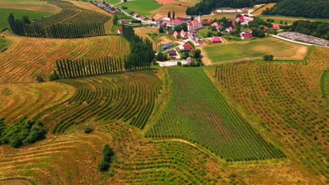 Stunning-aerial-4K-drone-footage-of-municipality-of-Miklavž-pri-Ormožu-in-Prlekija-region,-Slovenia