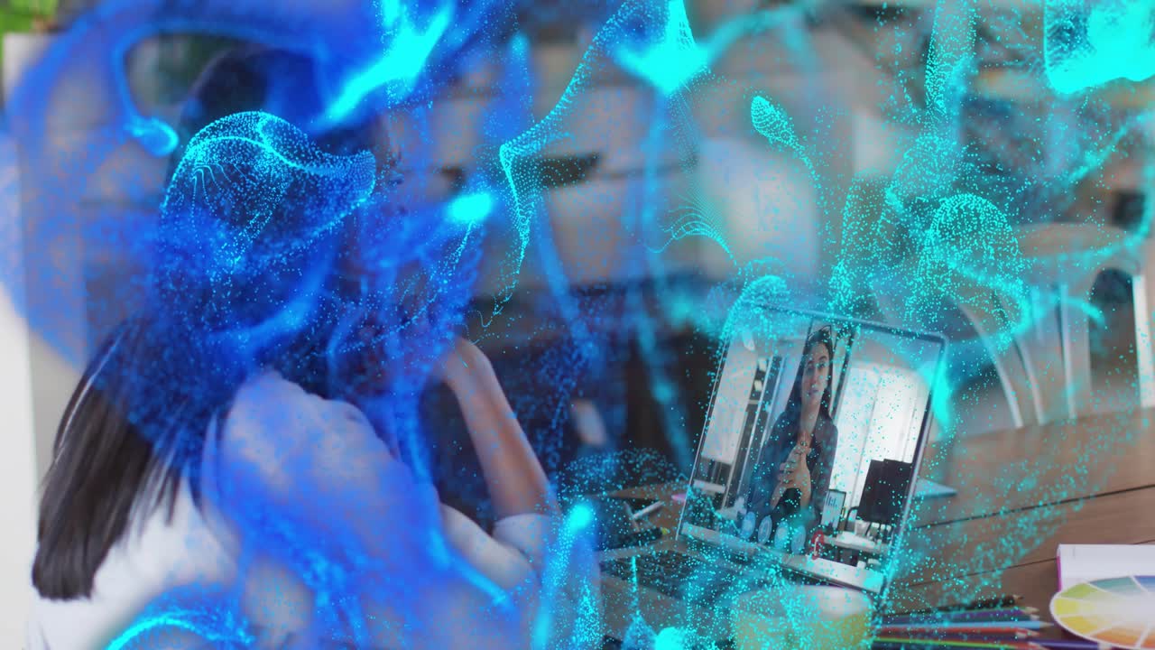 Remote worker launching technology call observing digital strands boosting collaboration