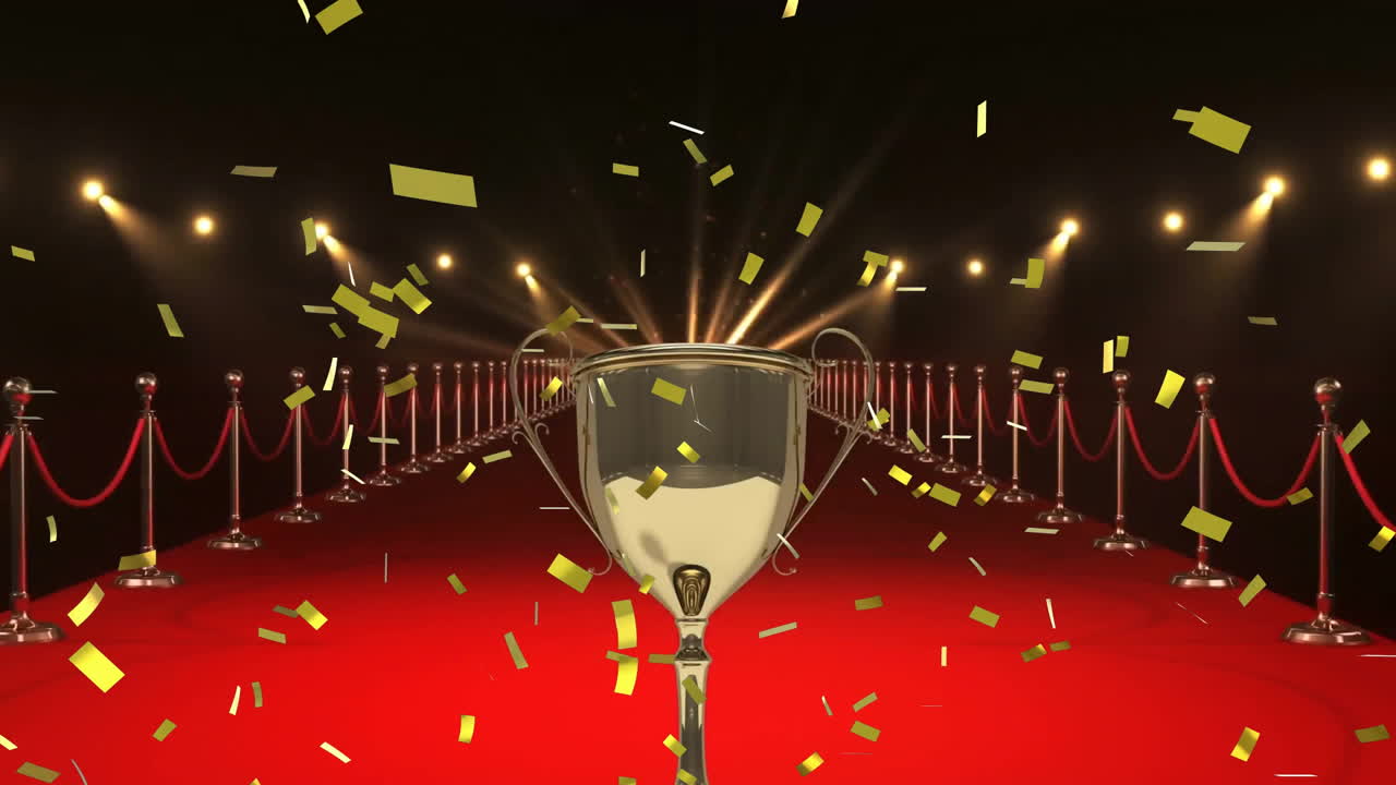 검은 바탕에 컵과 빨간 카 위에 콘페티의 애니메이션