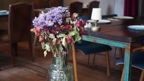 dried flower bouquet in a vintage restaurant setting