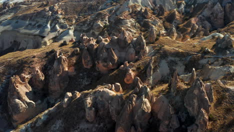 Unique-Cappadocia-landscape,-sandstone-pillar-formations-in-Turkey