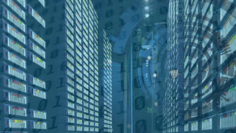 animación del procesamiento de datos y el escaneo de alcance sobre la sala de servidores