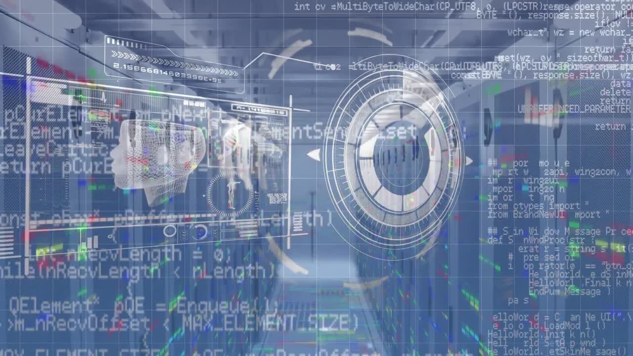 컴퓨터 서버 에 대한 데이터 처리를 가진 디지털 인터페이스의 애니메이션