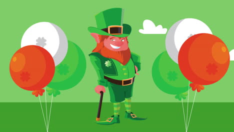 happy saint patricks day animation with leprechaun and party balloons helium