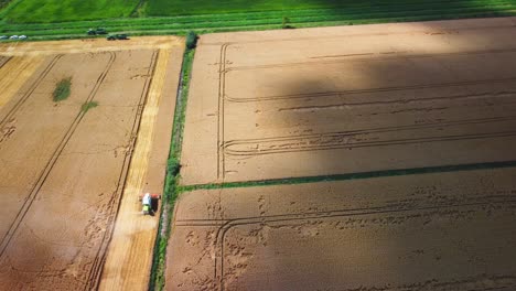 agricultural combine harvesting crop in farm field