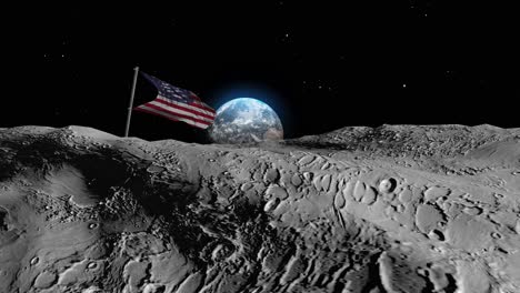 american flag on the moon with earth in the background