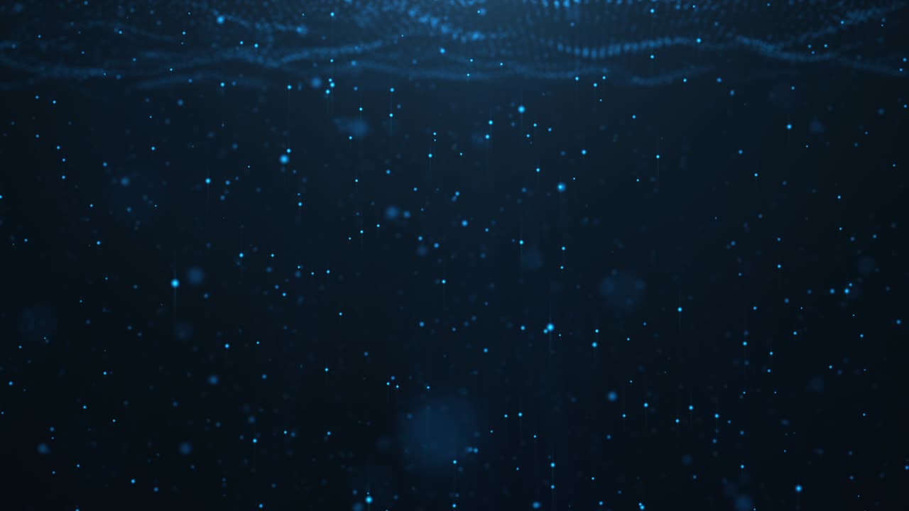 fondo de movimiento abstracto de partículas brillantes. firma digital con partículas de onda, brillo. hermosas partículas flotantes azules con luz de brillo se levantan. animación 3d de bucle sin costuras 4k