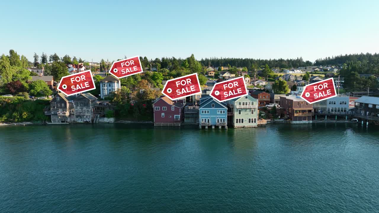 &amp;quot;FOR SALE&amp;quot; signs animating over waterfront homes in Washington