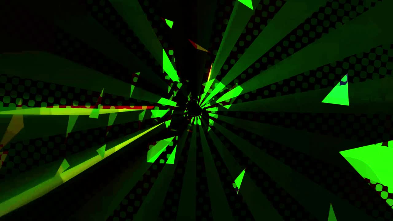 fondo oscuro con un túnel de formas geométricas en verde