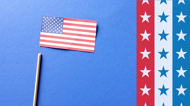 Animation of flag of united states of america on blue background