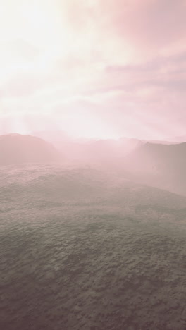 alien planet landscape: misty mountains and a serene desert