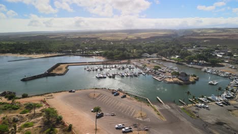 aerial counter clockwise pan of the haleiwa boat harbor on oahu hawaii