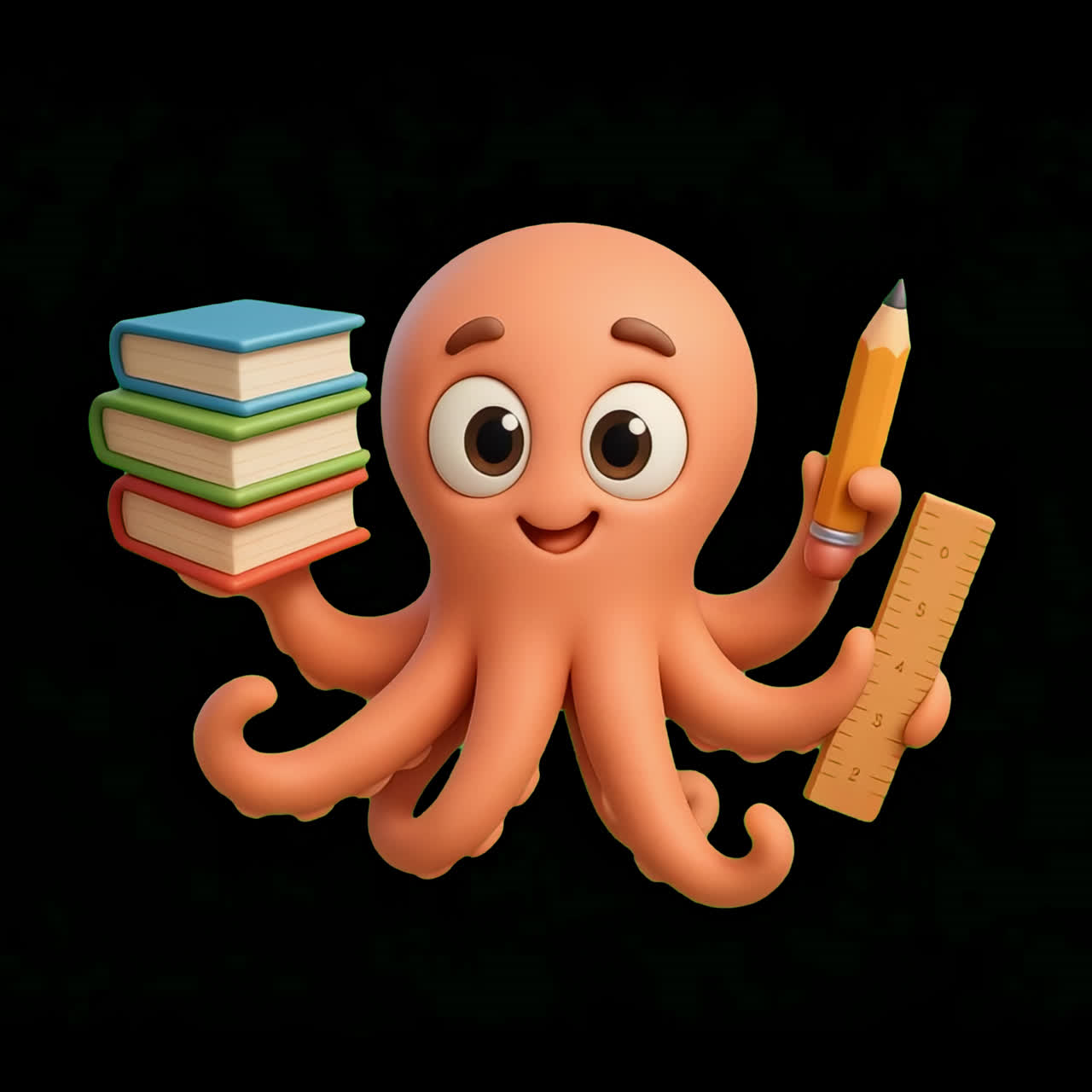 Cute octopus holding school supplies animation isolated asset, transparent 4K video, alpha channel