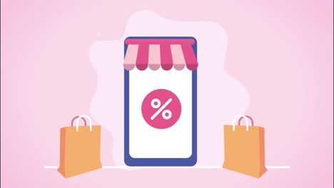 tecnología de comercio electrónico en animación de teléfonos inteligentes