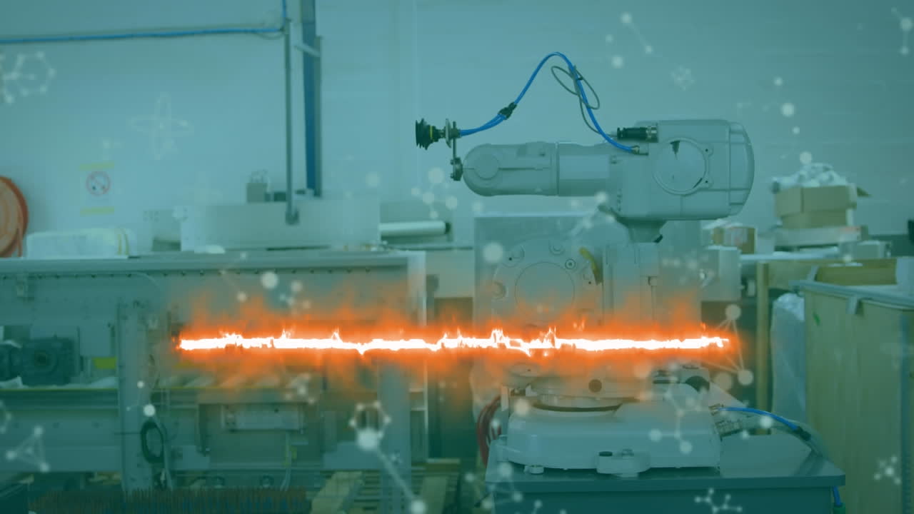 animación de líneas que forman llamas y nucleótidos flotantes sobre la máquina de análisis de sangre en el laboratorio