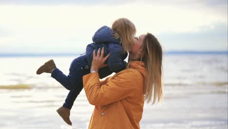 mother and child at the beach