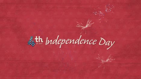 digital animation of happy 4th of july text against fireworks exploding on red background