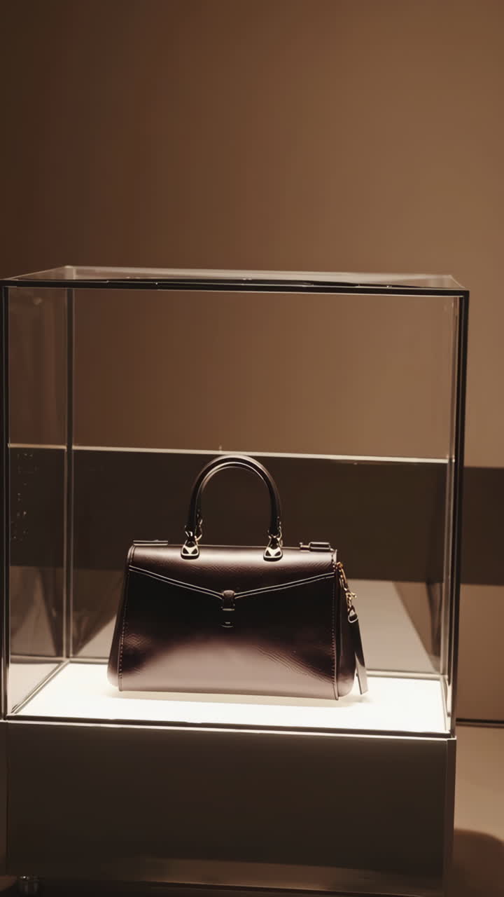Brown Leather Handbag in Display Case