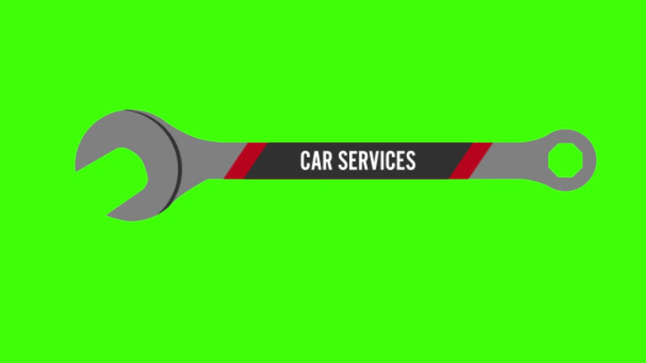 2D animated illustration of a car service wrench on a green screen