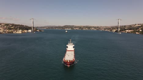 ship at bosphorus istanbul drone shot