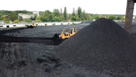 coal mining industry. yellow tractor loading the coal in construction site