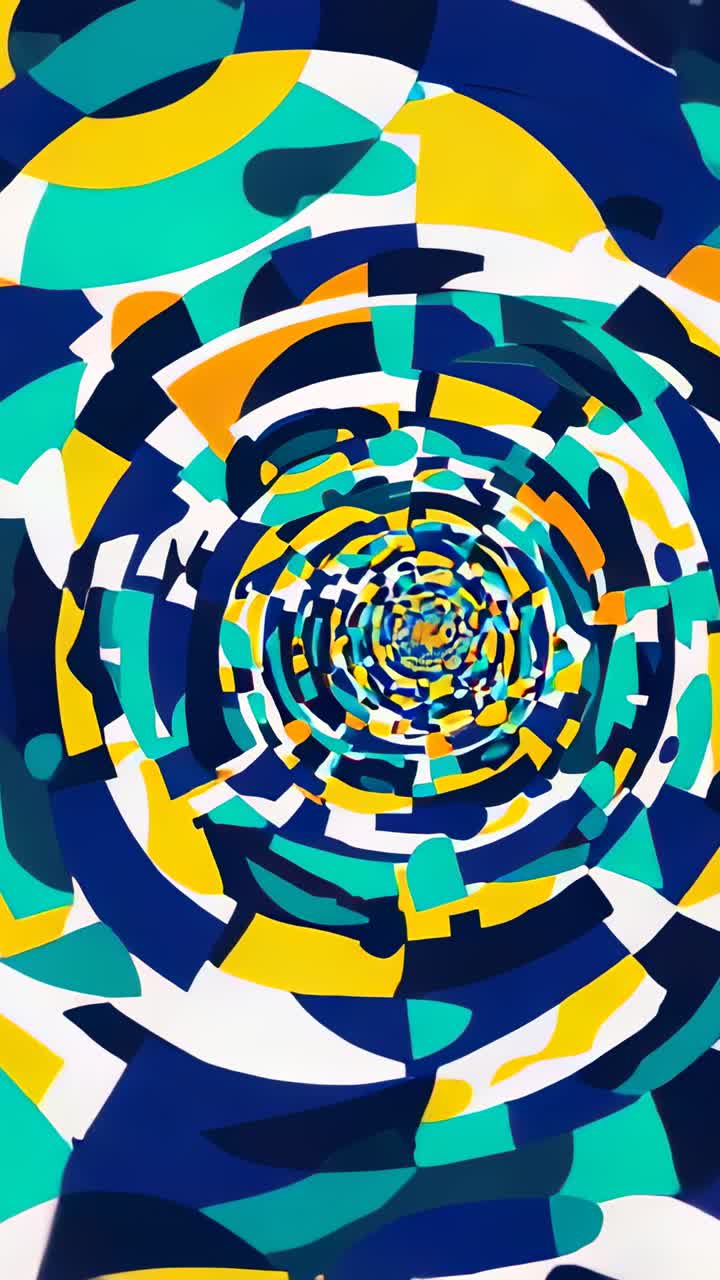 Video verticale: anelli concentrici a mosaico ad anello rotanti e con zoom in entrata in verticale, per dare profondità