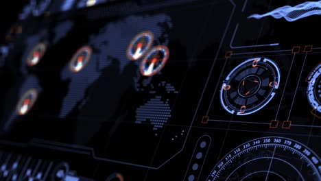 pantalla de interfaz de tecnología gráfica de movimiento de visualización de cabeza (hud ui) con elementos 3d futuristas gráfico y panel de chat