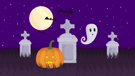 escena oscura de halloween con la calabaza