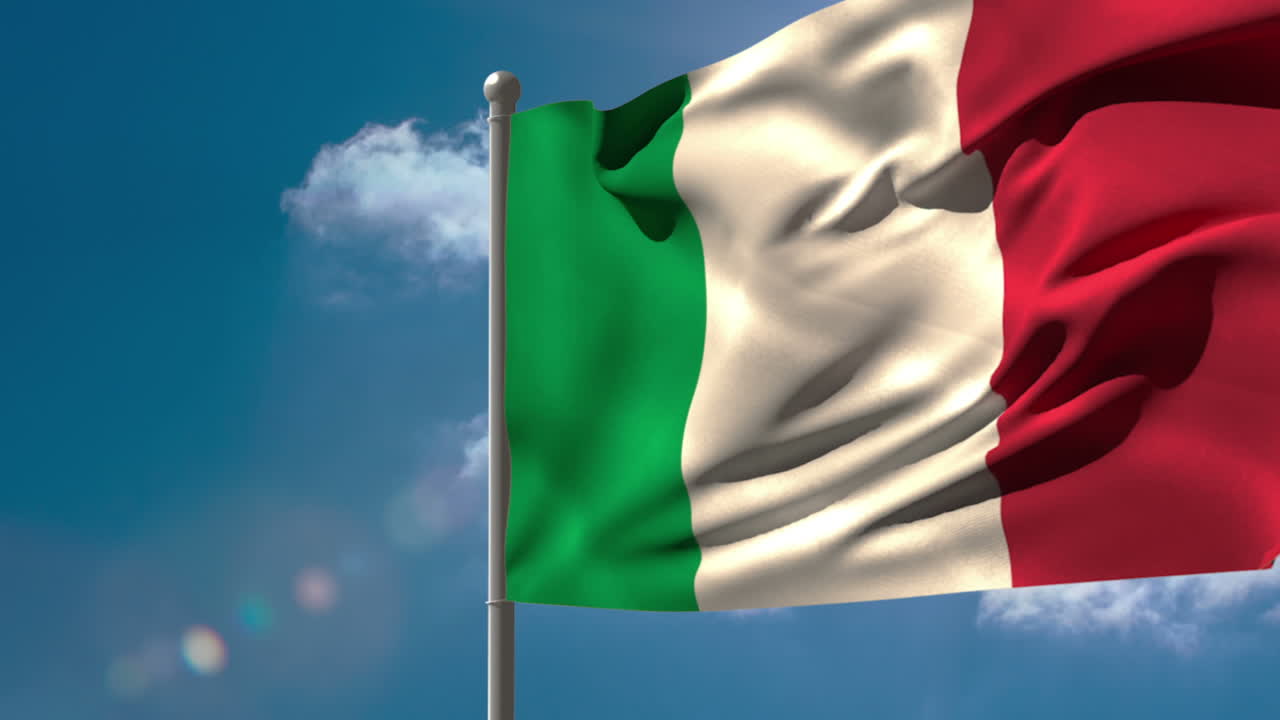 Bandiera nazionale italiana che sventola sull'asta della bandiera