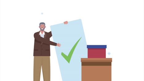 election day animation with man voting and urn