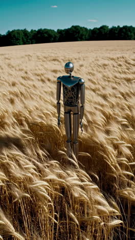 mechanical figure in a wheat field